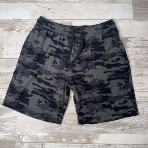 Tailor Vintage Sweatshorts Mens Medium Black Camouflage Elastic Drawstring Waist